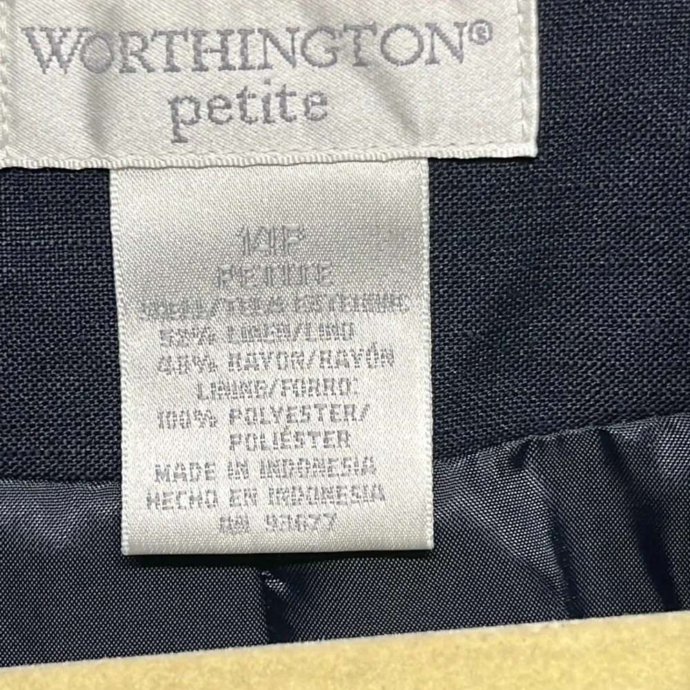 Worthington Petite Navy Linen Blend Blazer Jacket Size 14P